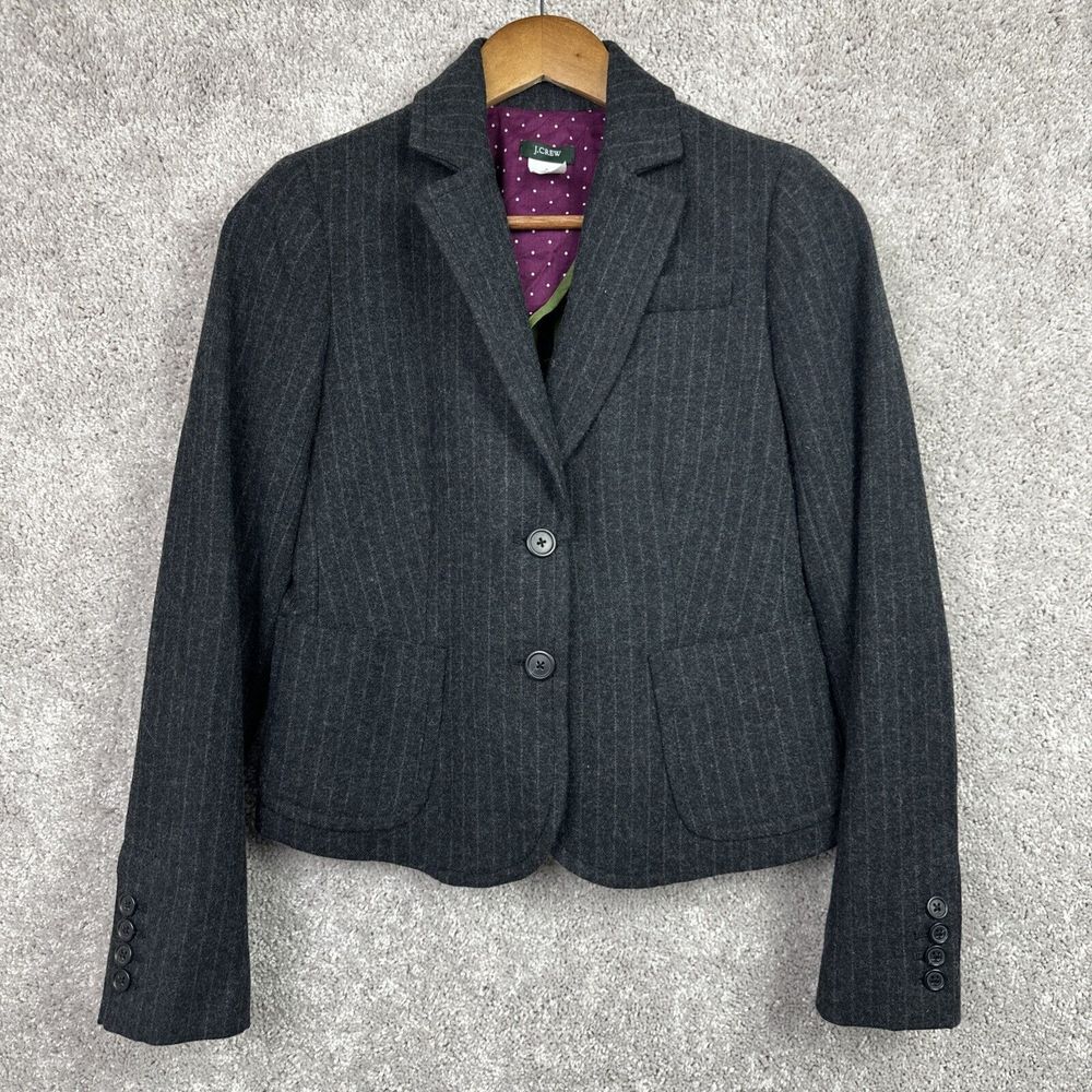 J. Crew Grey Stripe Schoolboy Blazer Wool Blend Jacket Women Size 2